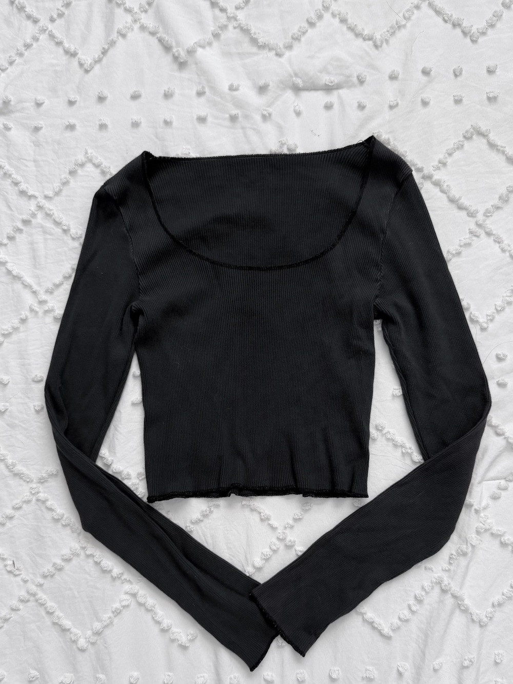 Brandy Melville Black Scoop Neck Long Sleeve Top One Size